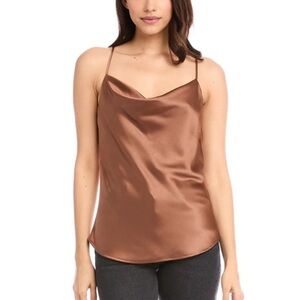 FIFTEEN TWENTY BROWN SATIN DRAPED CAMI SMALL